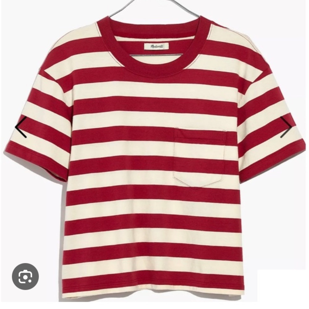 Madewell Red and Cream Striped Short Sleeve Tee